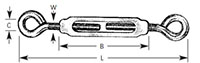 Extruded Aluminum Turnbuckles with Zinc Chromate Steel Eye and Eye