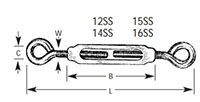 Aluminum Turnbuckles with Stainless Steel Eye/Eye and Hooks/Eye