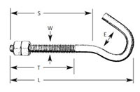 4-1/4 Inch (in) Overall Length (L) and 2-3/4 Inch (in) Thread Length (T) Clothesline Hook (442)