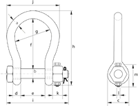 G-4243 Green Pin Fixed Nut Shackles Technical Drawing