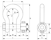 G-5143 Green Pin Fixed Nut Polar Shackles Technical Drawing
