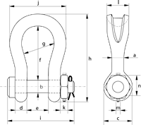 P-6013 Green Pin Bow Shackle With Safety Bolt Technical Drawing