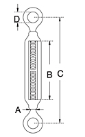 Dimensional Drawing for Eye & Eye Turnbuckle