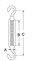 Dimensional Drawing for Hook & Hook Turnbuckle