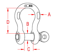 316-NM Stainless Steel Anchor Shackles with Oversized Screw Pin - 2